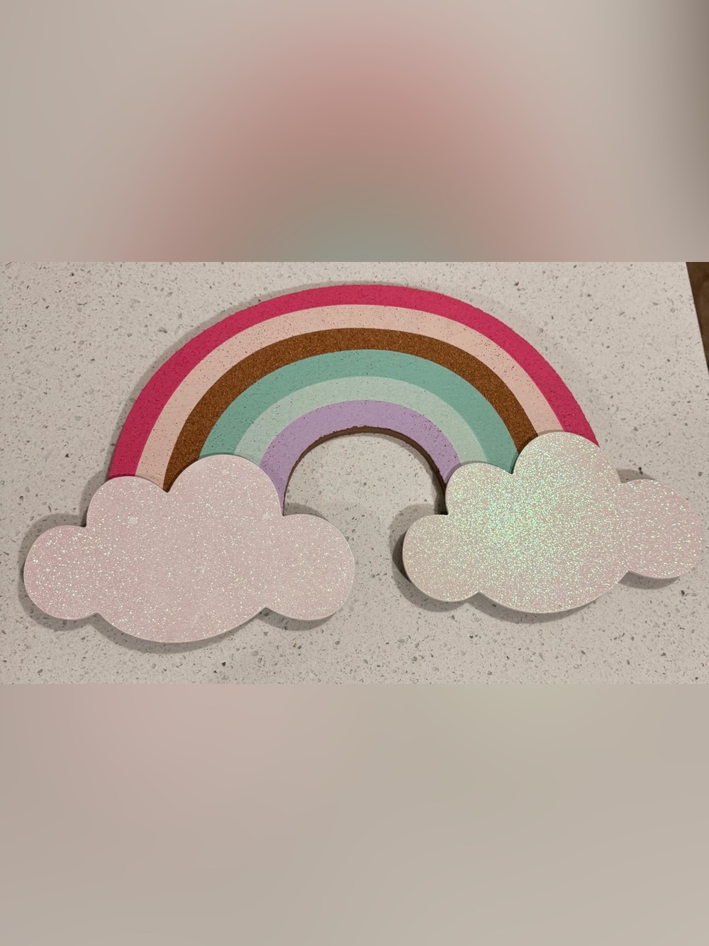 Cork board Pastel Rainbow Wall Decor with Glitter Clouds - Home Accent
